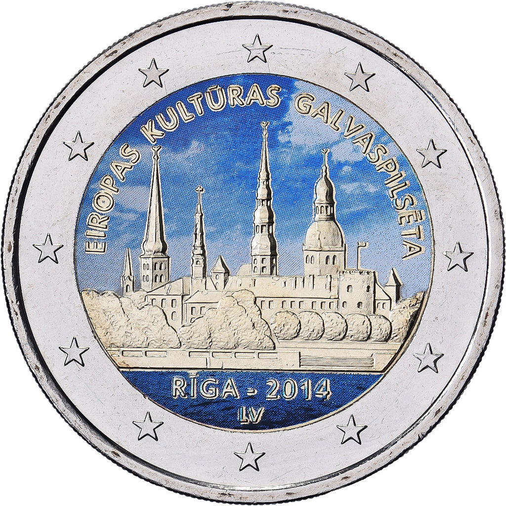 Lettonie, 2 Euro, Riga, Capitale européenne de la Culture 2014, Colorisé, 2014