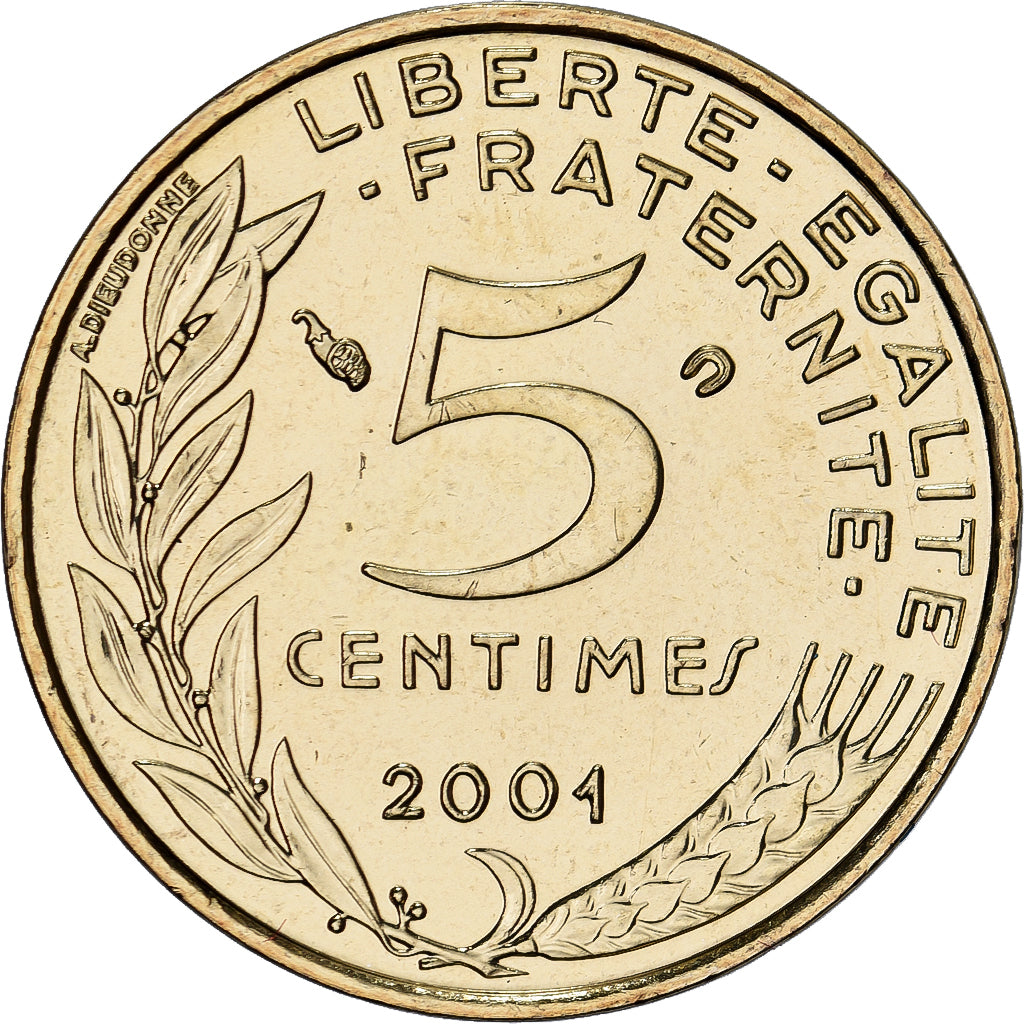 France, 5 Centimes, Marianne, 2001, MDP, Série BU, Bronze-Aluminium, MS(65-70)
