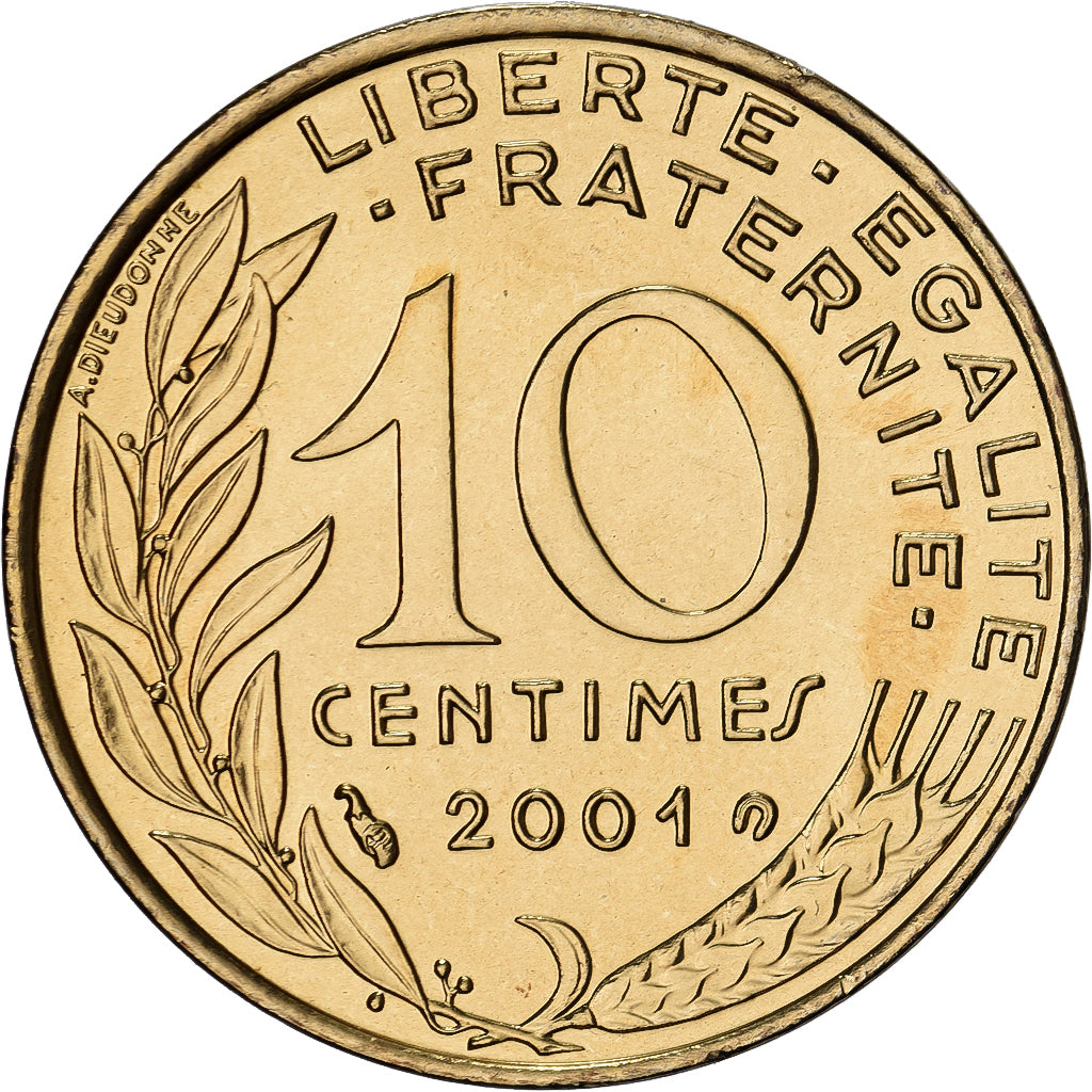 Frankreich, 10 Centimes, Marianne, 2001, MDP, Série BU, Bronze-Aluminium, STGL