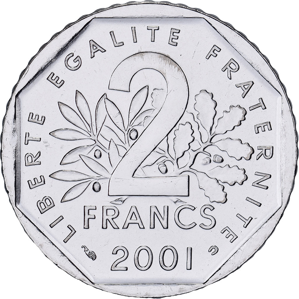 Francja, 2 Francs, Semeuse, 2001, MDP, Série BU, Nikiel, MS(65-70), Gadoury:547