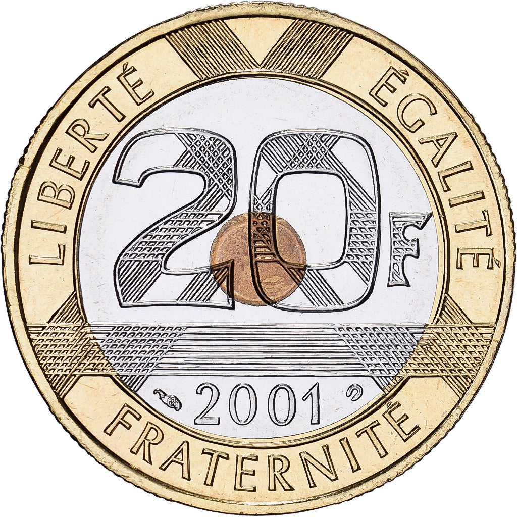 France, 20 Francs, Mont Saint-Michel, 2001, MDP, Série BU, Bi-Metallic
