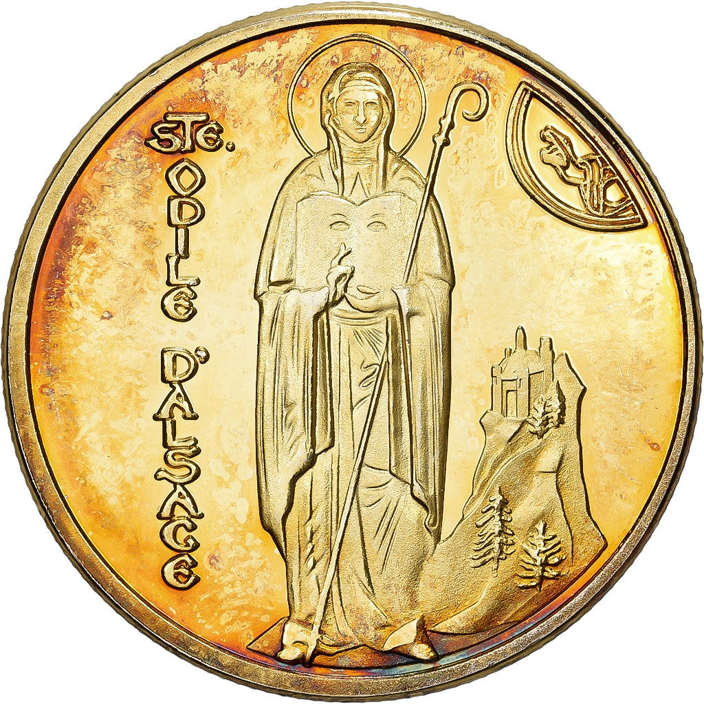 França, medalha, Alsace - Mont Sainte-Odile - le couvent, Gilt steel, MS(63)