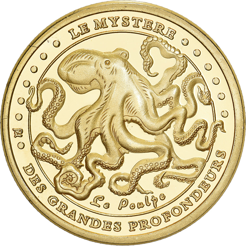 France, Medal, Cherbourg, Scaphandrier et poulpe, Gilt iron, MS(63)