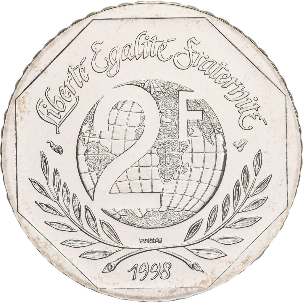 France, 2 Francs, René Cassin, 1998, MDP, Pattern, Nickel, MS(63)