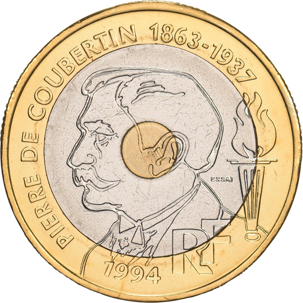 Francia, 20 Francs, Pierre de Coubertin, 1994, MDP, Pattern