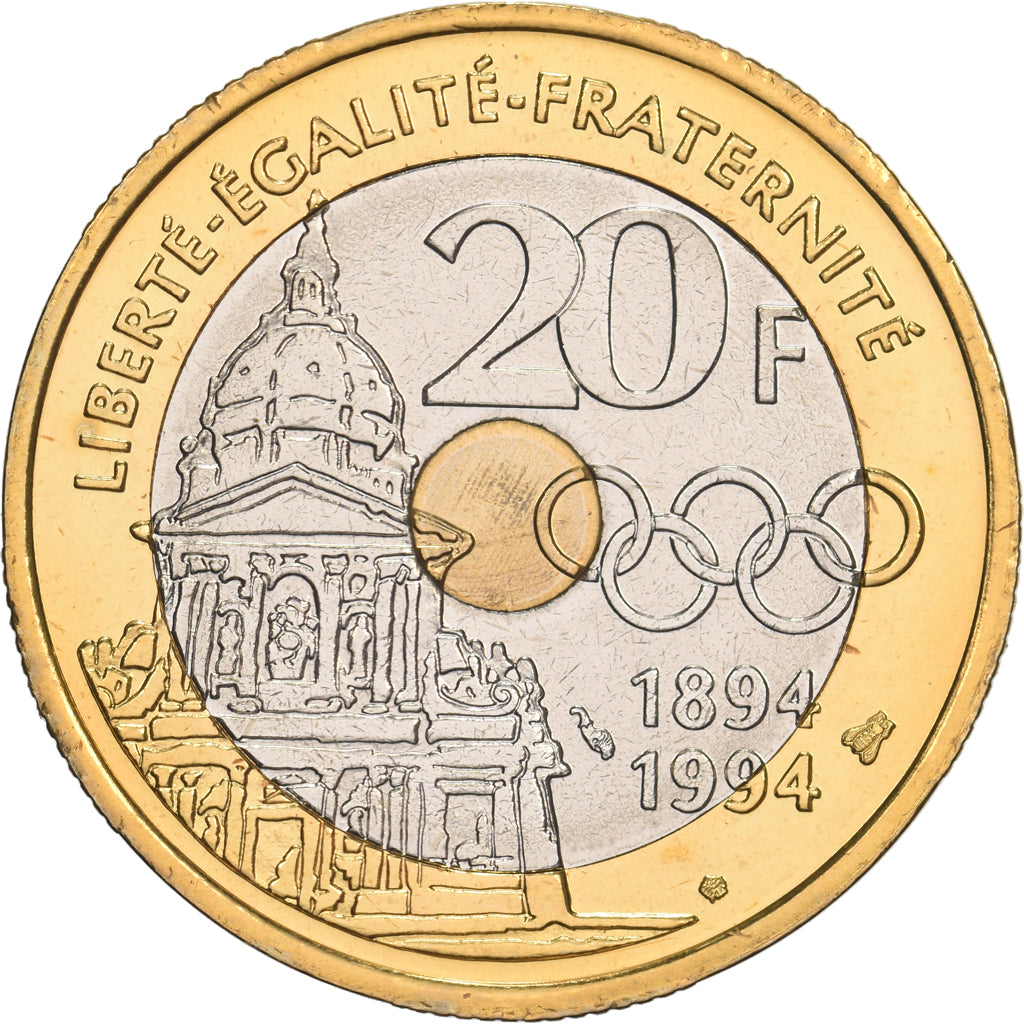Francia, 20 Francs, Pierre de Coubertin, 1994, MDP, Pattern