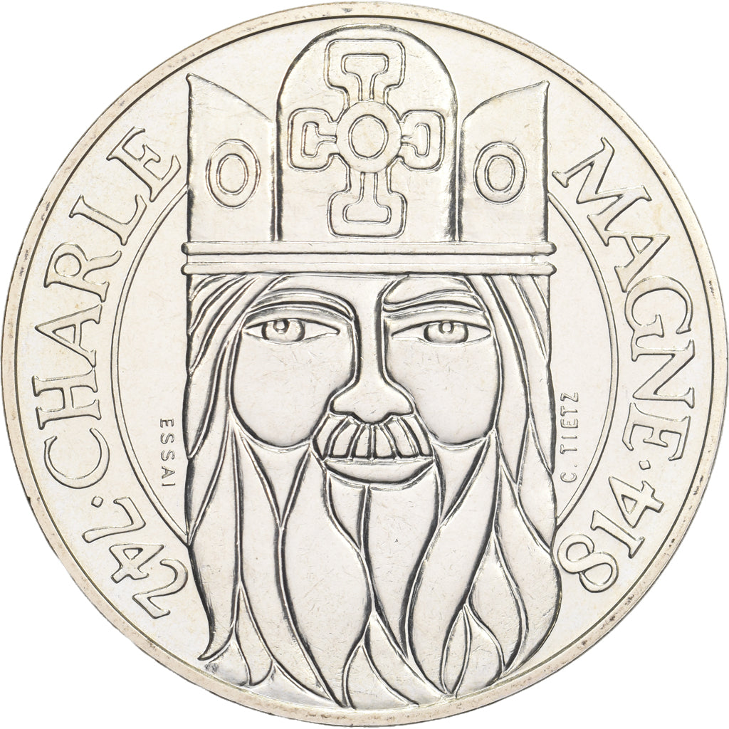 France, 100 Francs, Charlemagne, 1990, MDP, Pattern, Silver, MS(65-70)