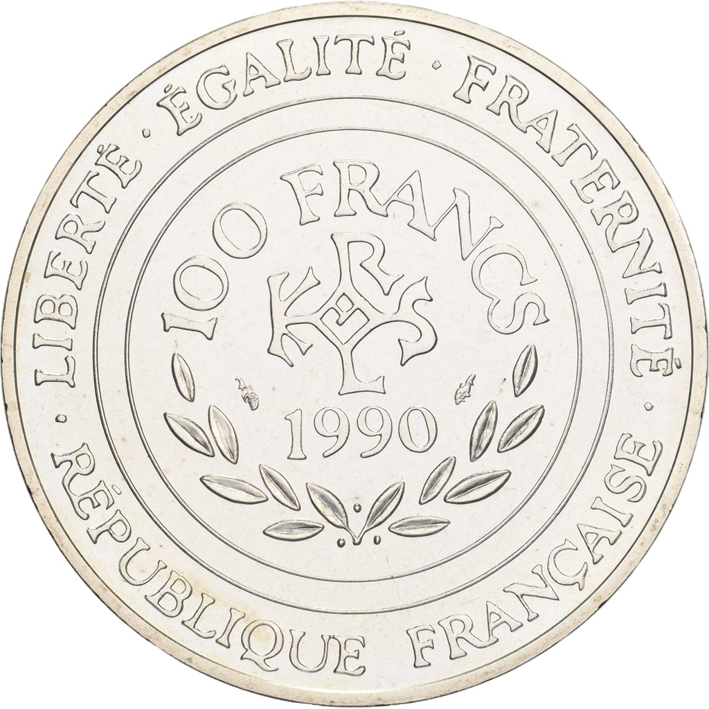 France, 100 Francs, Charlemagne, 1990, MDP, Pattern, Silver, MS(65-70)