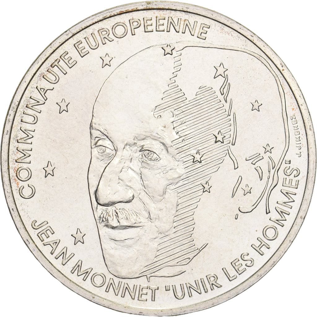 France, 100 Francs, Jean Monnet, 1992, MDP, Pattern, Silver, MS(65-70)