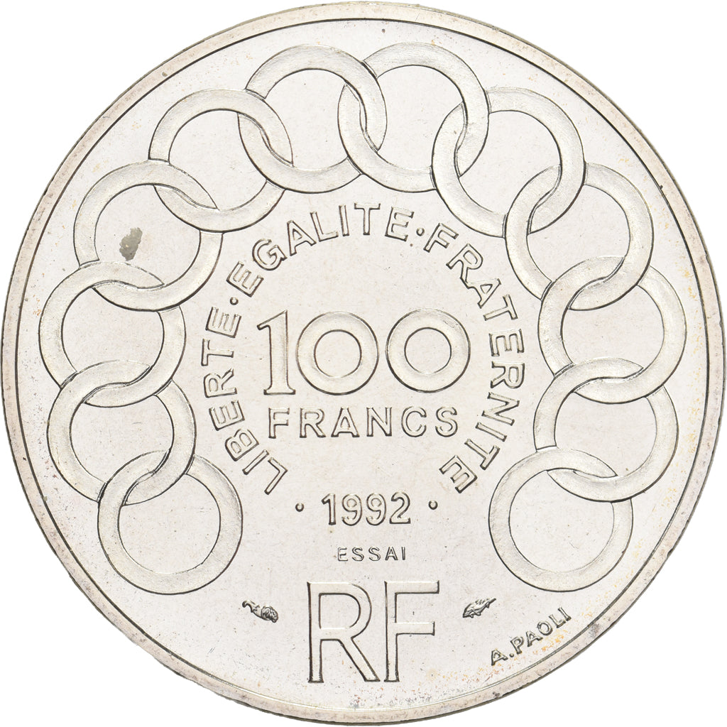 France, 100 Francs, Jean Monnet, 1992, MDP, Pattern, Silver, MS(65-70)