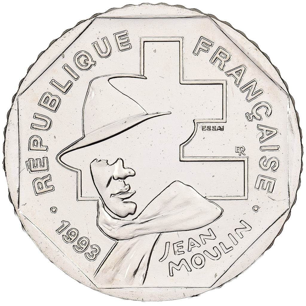 France, 2 Francs, Jean Moulin, 1993, MDP, Pattern, Nickel, MS(63), Gadoury:124.3
