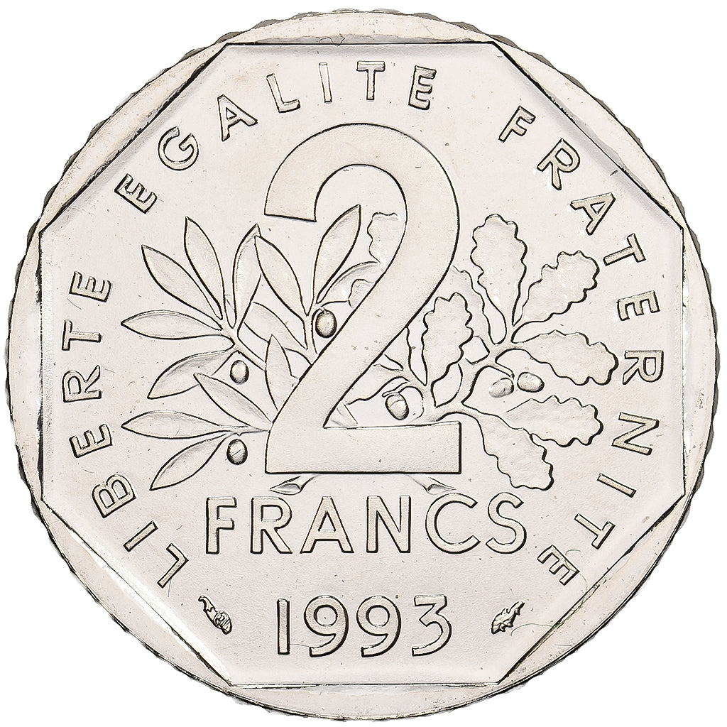 France, 2 Francs, Jean Moulin, 1993, MDP, Pattern, Nickel, MS(63), Gadoury:124.3