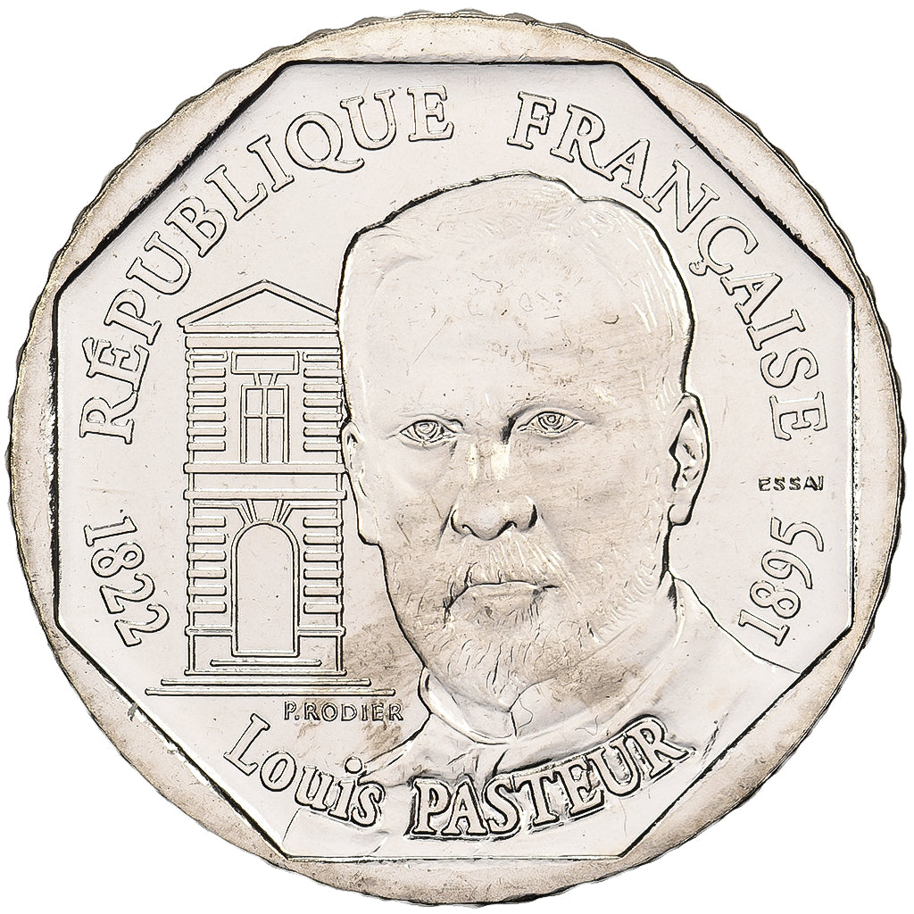 Francja, 2 Francs, Louis Pasteur, 1995, MDP, Pattern, Nikiel, MS(63)