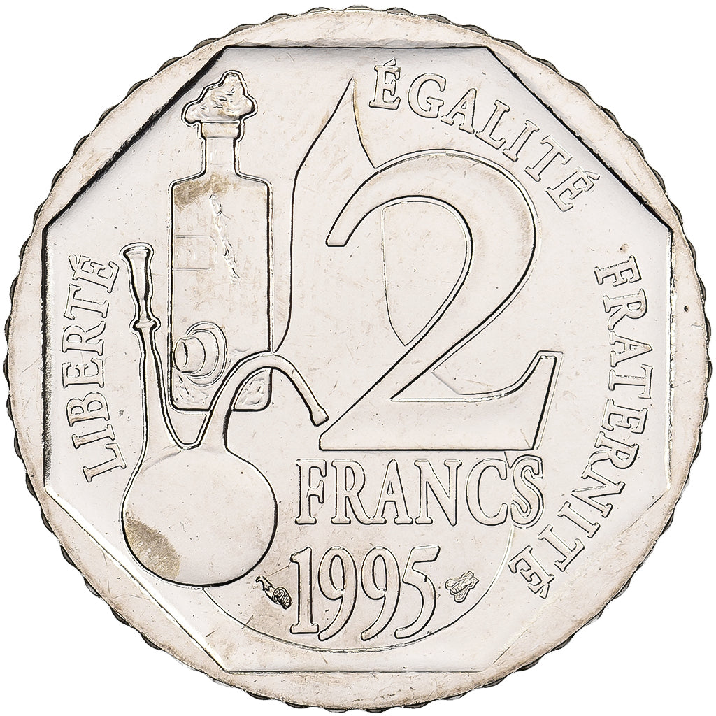 Francja, 2 Francs, Louis Pasteur, 1995, MDP, Pattern, Nikiel, MS(63)