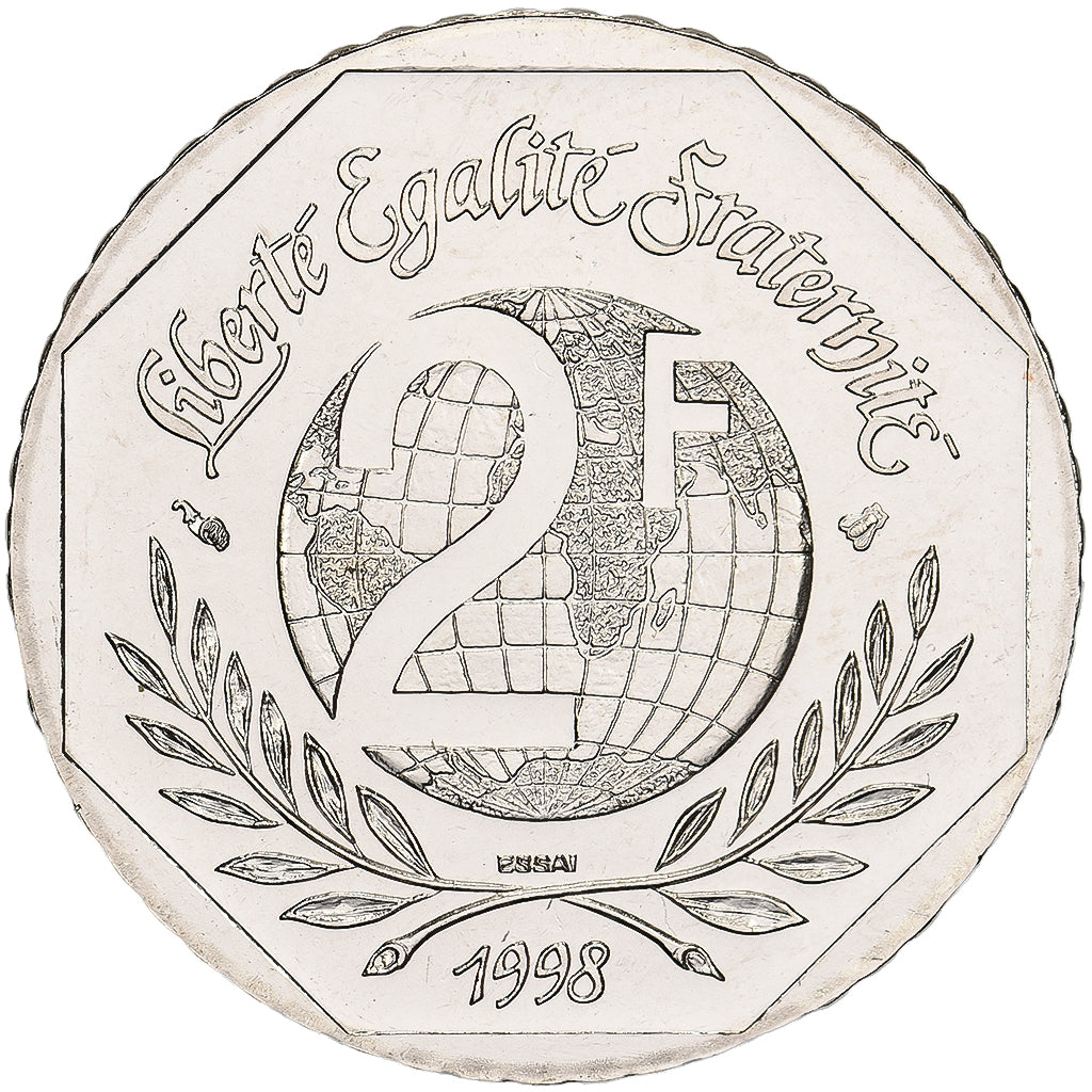 France, 2 Francs, René Cassin, 1998, MDP, Pattern, Nickel, MS(63)