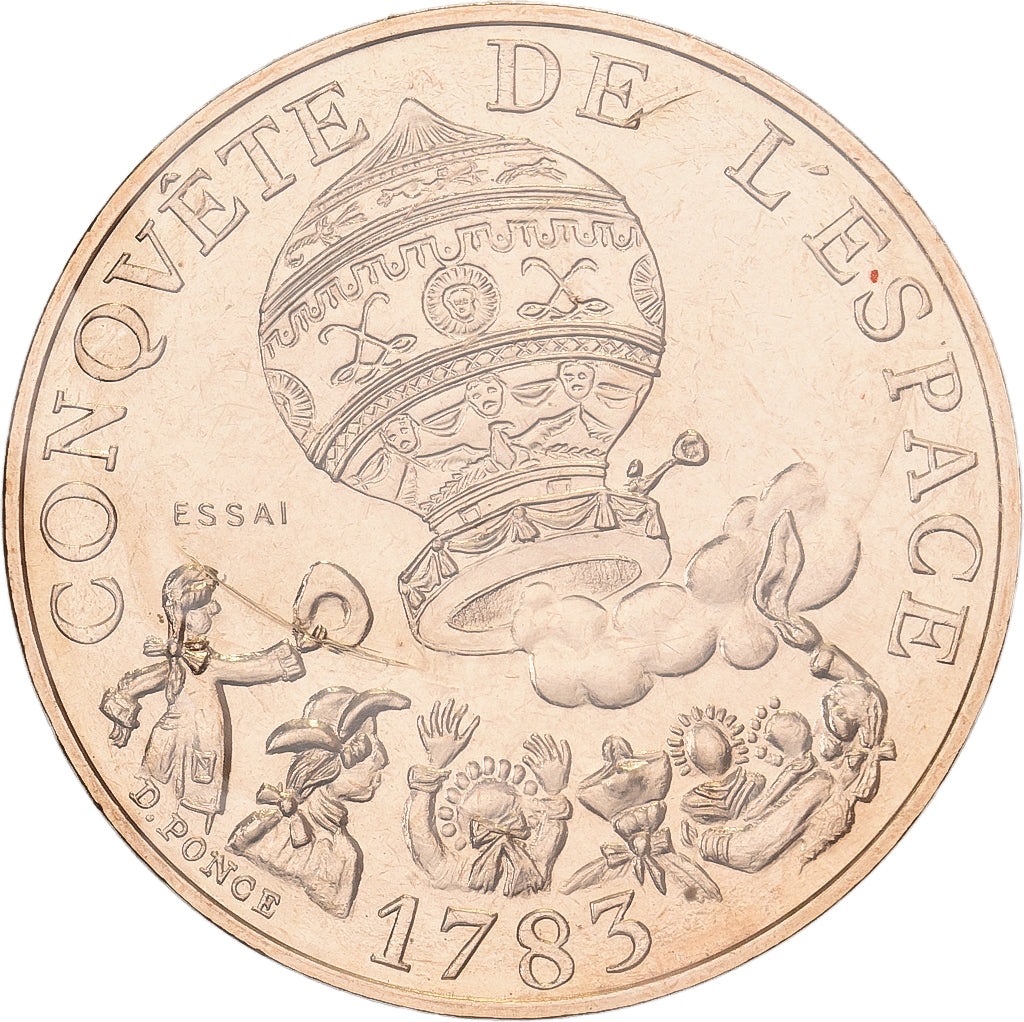 França, 10 Francs, Conquête de l'espace, 1983, MDP, Pattern, Cuproníquel