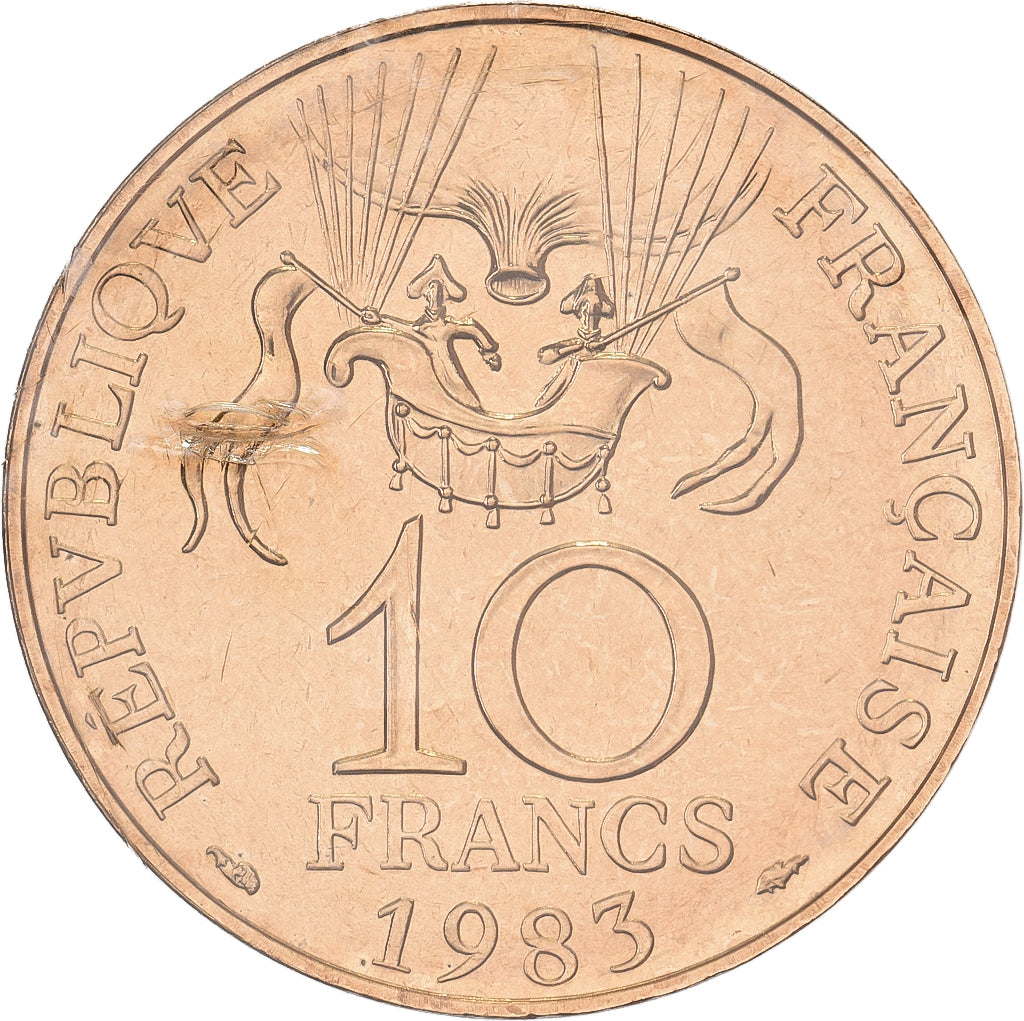 França, 10 Francs, Conquête de l'espace, 1983, MDP, Pattern, Cuproníquel