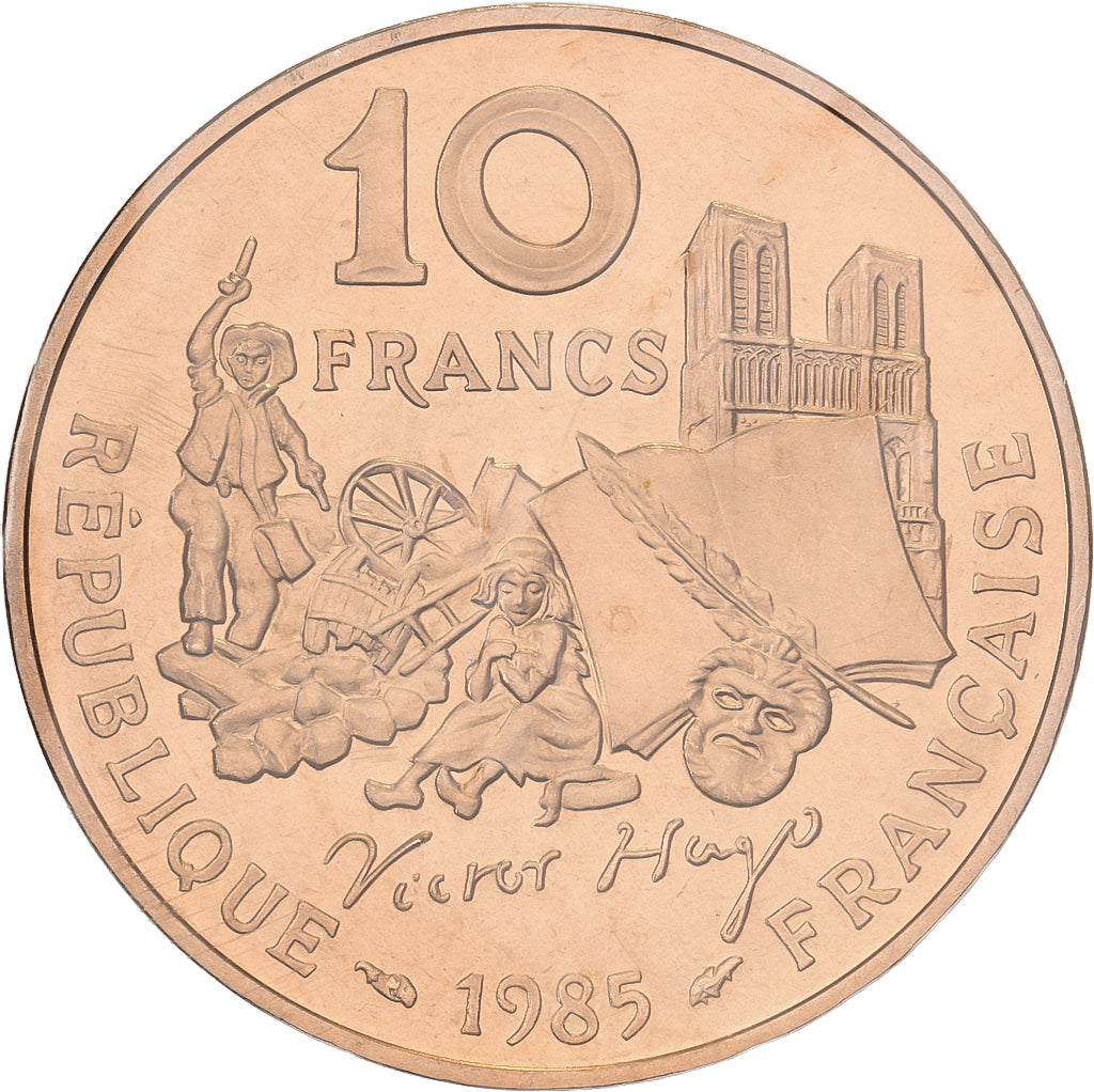 França, 10 Francs, Victor Hugo, 1985, MDP, Pattern, Cuproníquel Alumínio