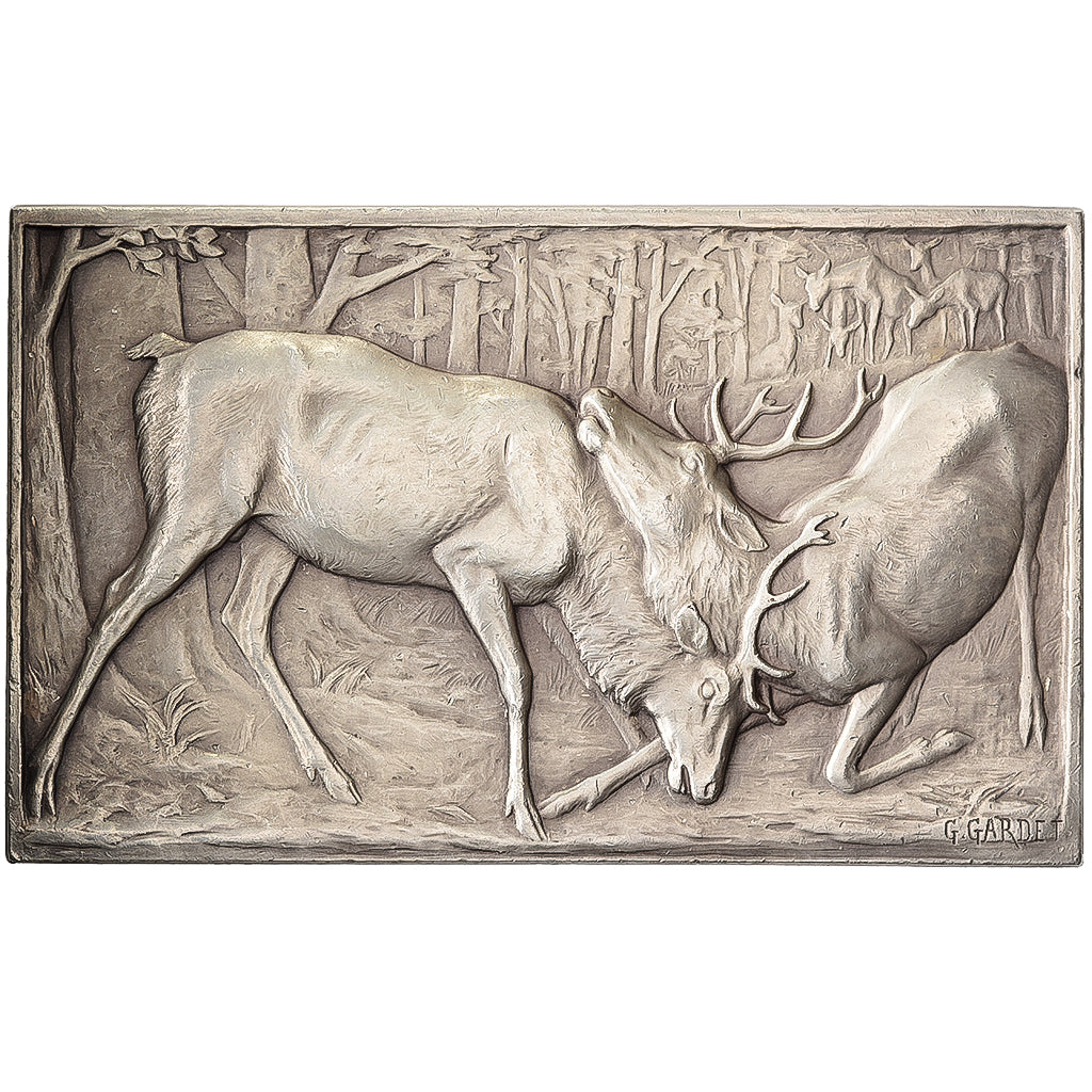 France, Plaquette, SAMF, Combat de cerfs, Silvered bronze, G.Gardet, AU(55-58)