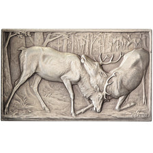 France, Plaquette, SAMF, Combat de cerfs, Silvered bronze, G.Gardet, AU(55-58)
