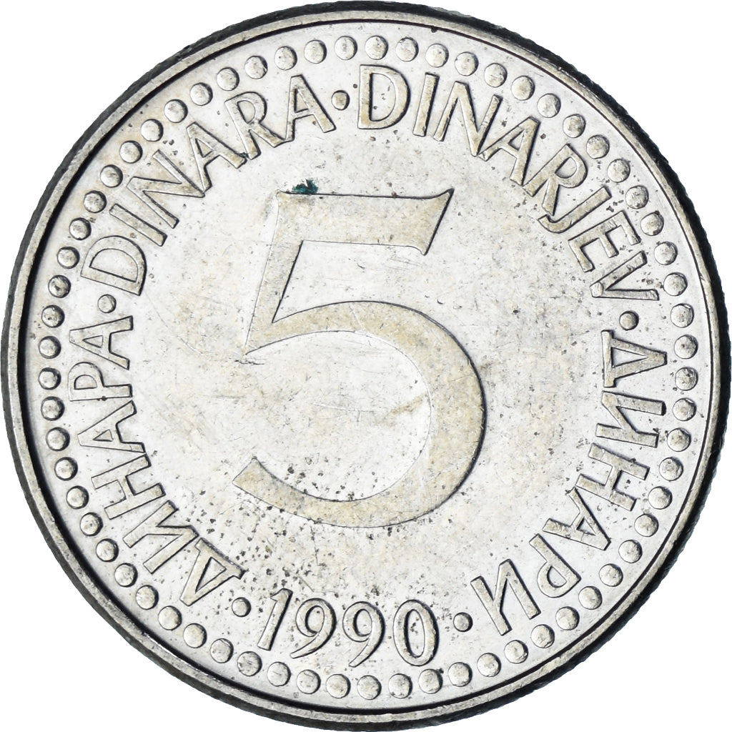 Iugoslavia, 5 Dinara, 1990