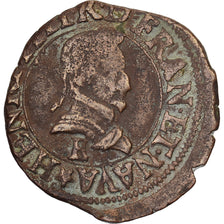 France, Henri IV, Double Tournois, 1592, Tours, Copper, VF(20-25), Gadoury:538