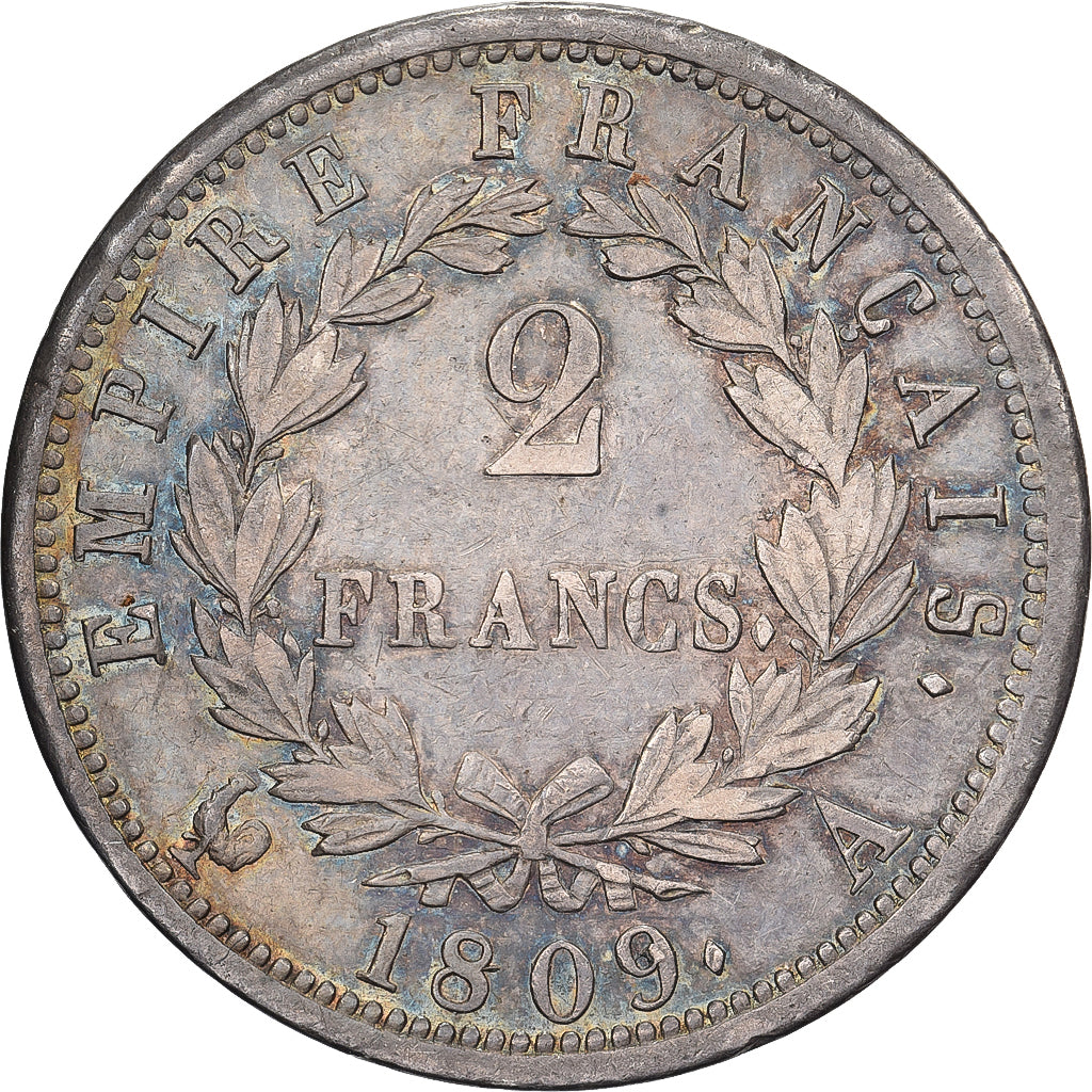 Frankreich, Napoleon I, 2 Francs, 1809, Paris, Silber, SS+, Gadoury:501