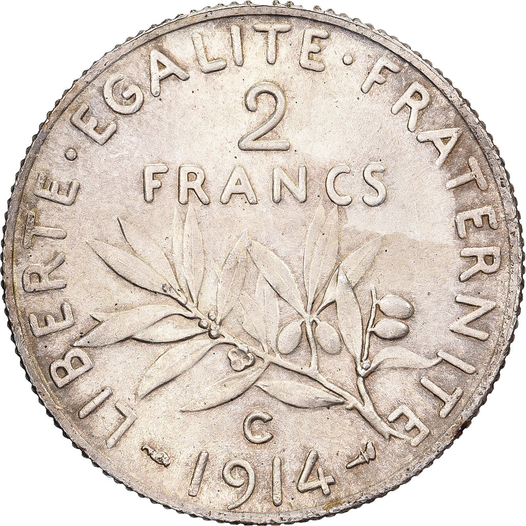 France, 2 Francs, Semeuse, 1914, Castelsarrasin, Silver, AU(50-53), Gadoury:532