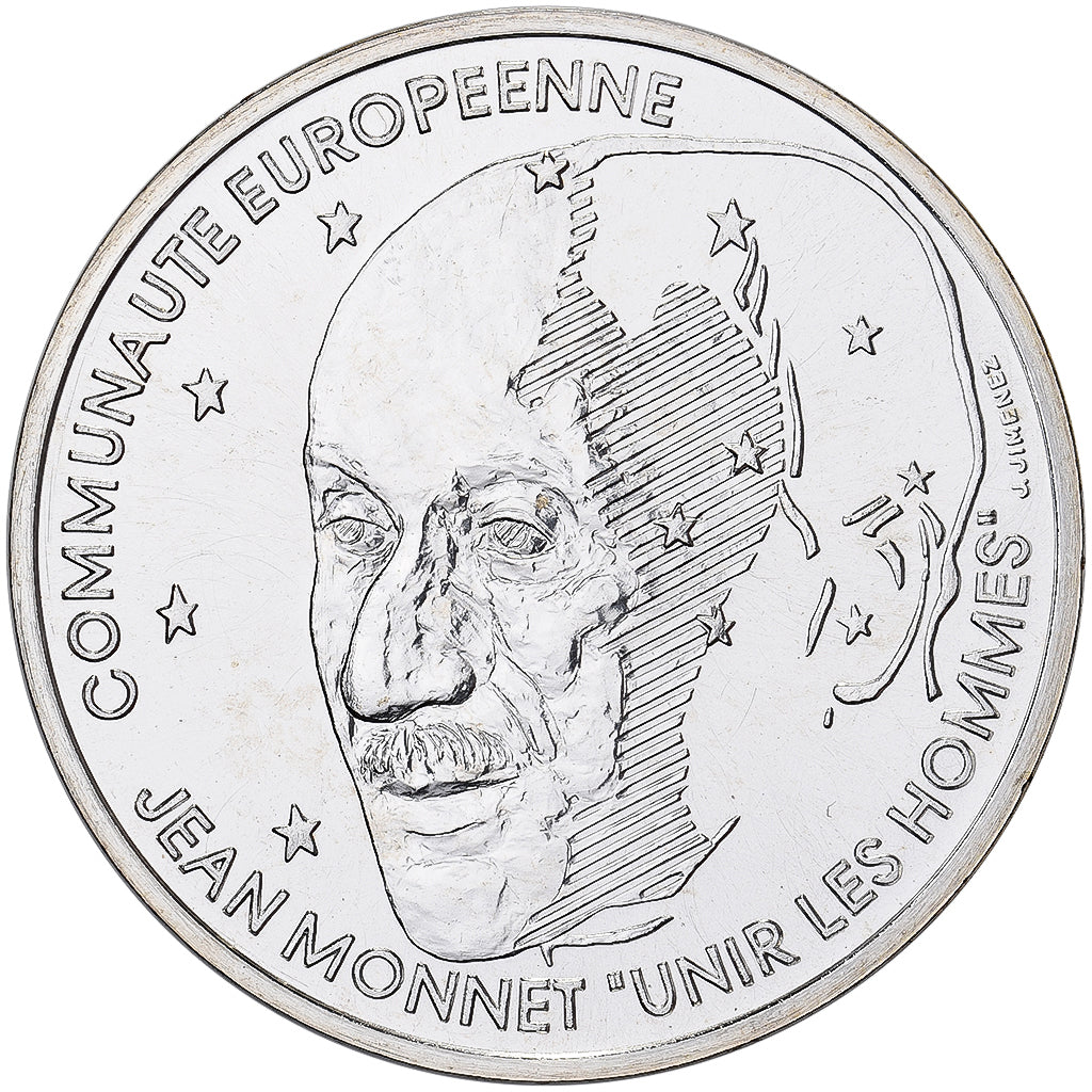 Frankrijk, 100 Francs, Jean Monnet, 1992, MDP, Pattern, Zilver, FDC