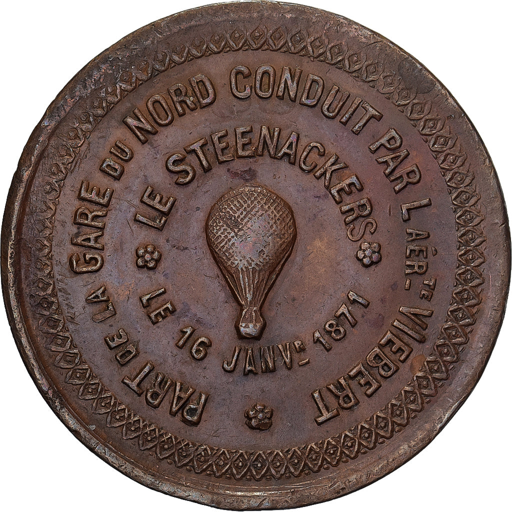 France, Module de 10 Centimes, Ballon, le Steenackers, 1871, Paris, Bronze, TTB