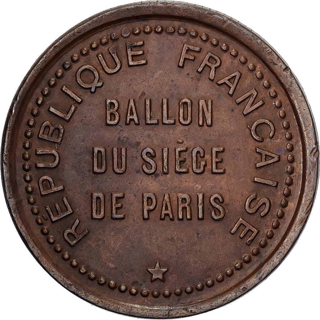 France, Module de 10 Centimes, Ballon, le Steenackers, 1871, Paris, Bronze, TTB