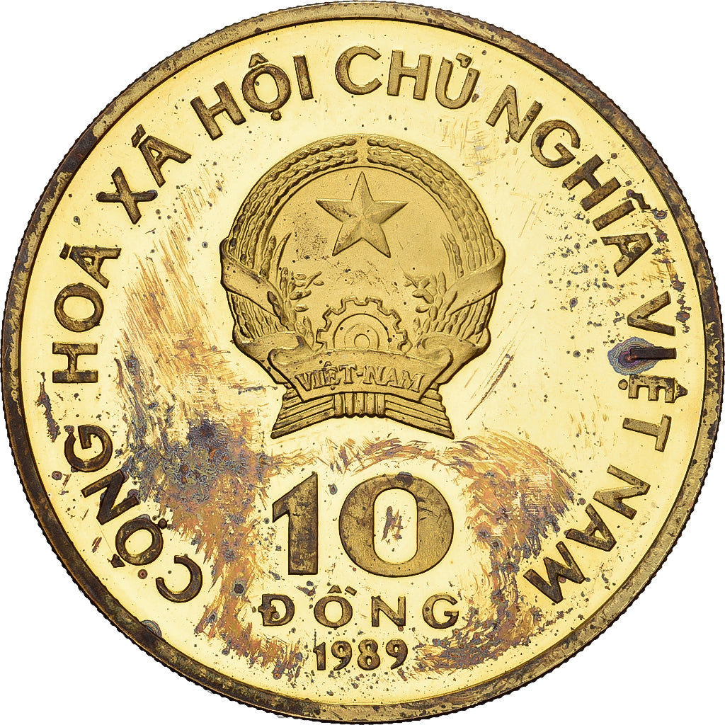 Wietnam, 10 Dông, Pagoda, 1989, Saint Petersburg, Proof, Mosiądz, AU(50-53)