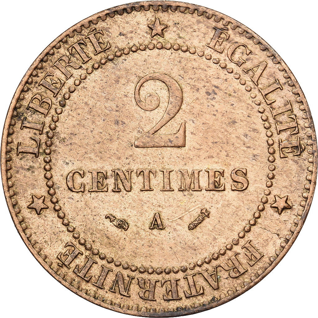 Francja, 2 Centimes, Cérès, 1884, Paris, Brązowy, EF(40-45), Gadoury:105