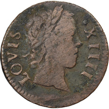 Francia, Louis XIV, Denier Tournois, 1649, Paris, Rame, MB, Gadoury:70