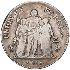 France, 5 Francs, Union et Force, AN 7, Paris, Silver, VF(20-25), Gadoury:563