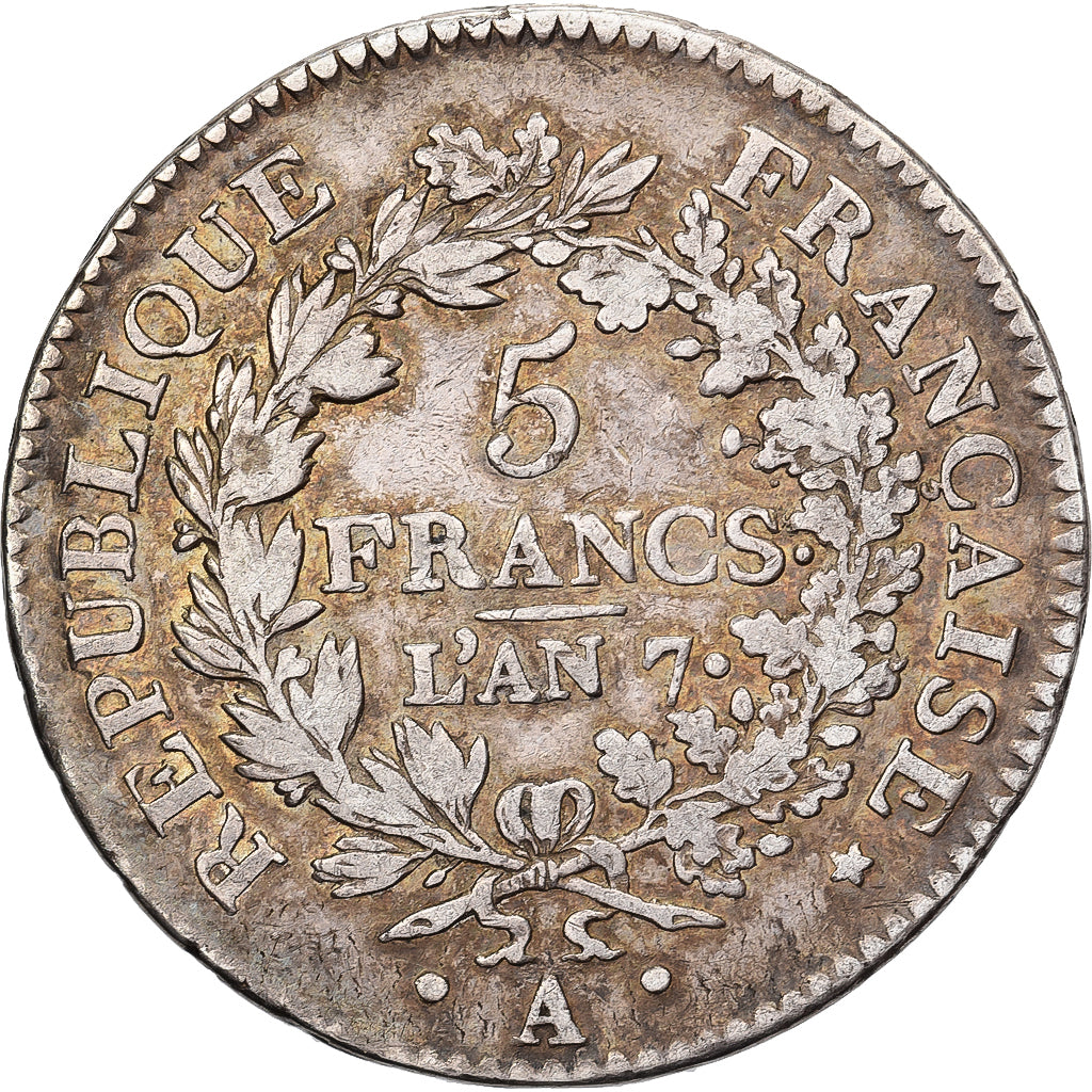 France, 5 Francs, Union et Force, AN 7, Paris, Silver, VF(20-25), Gadoury:563