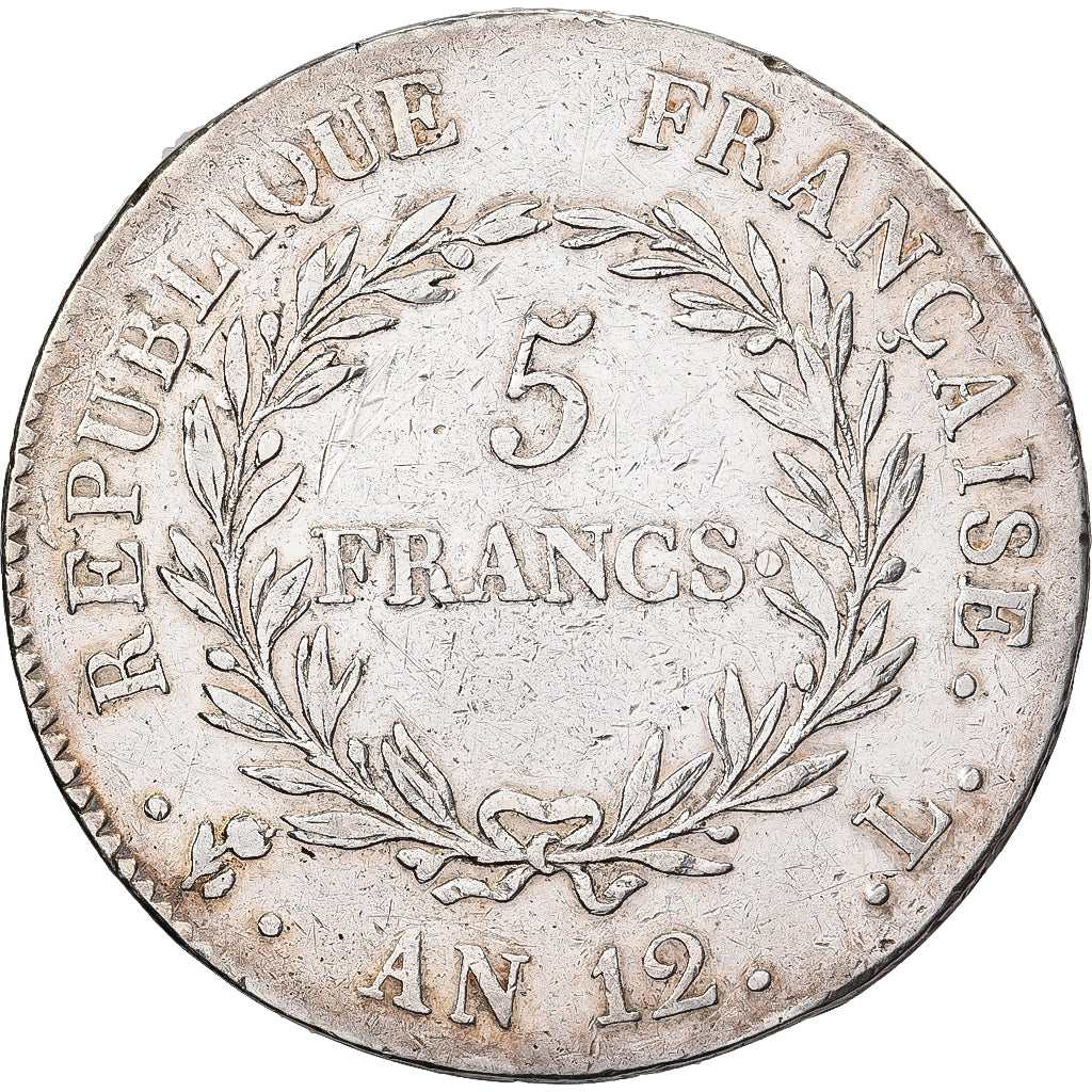 França, Bonaparte Premier Consul, 5 Francs, An 12, Bayonne, Prata, EF(40-45)
