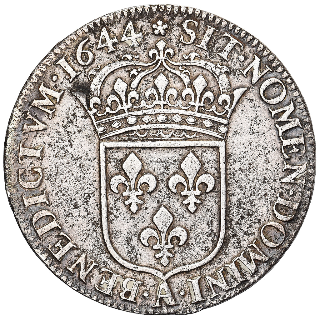 Francia, Louis XIV, 1/2 Écu à la mèche courte, 1644, Paris, Argento, MB+