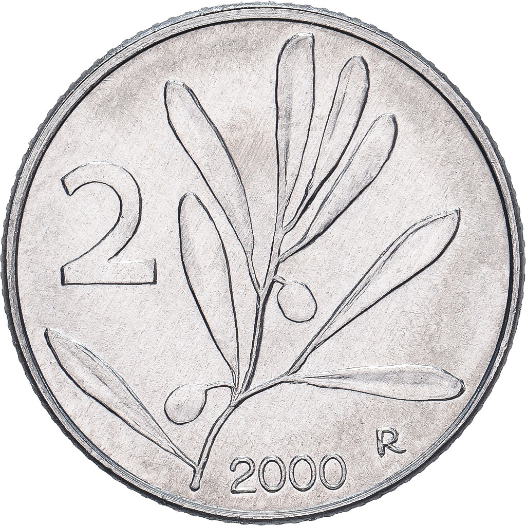 Italien, 2 Lire, 2000, Rome, BU, Aluminium, STGL, KM:94