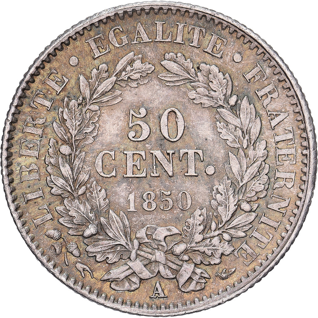France, 50 Centimes, Cérès, 1850, Paris, Silver, MS(63), Gadoury:411