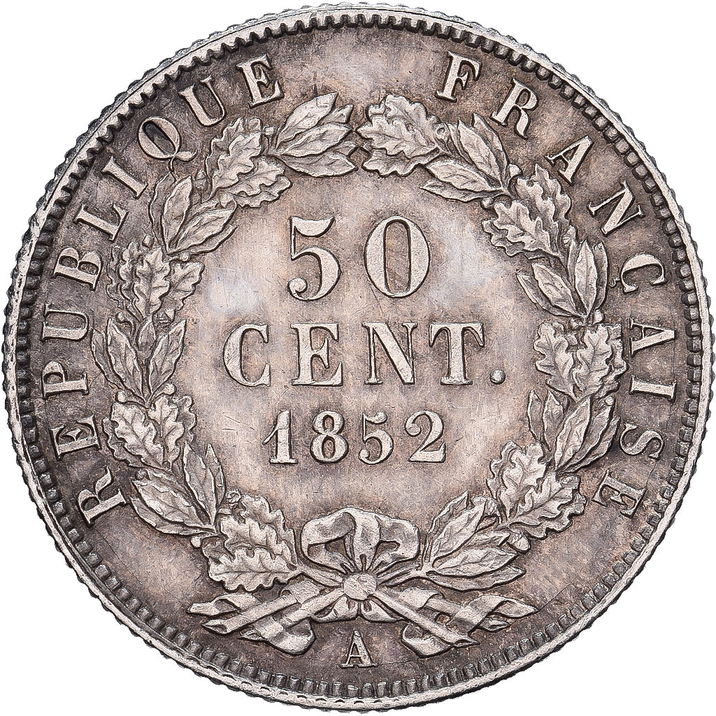 Francja, Louis-Napoléon Bonaparte, 50 Centimes, 1852, Paris, Srebro, AU(55-58)