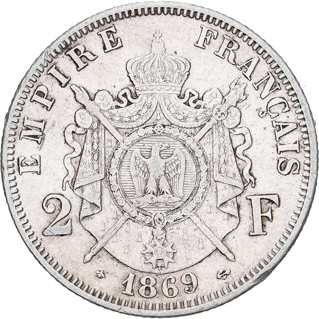 France, Napoléon III, 2 Francs, 1869, Paris, Argent, TTB, Gadoury:527
