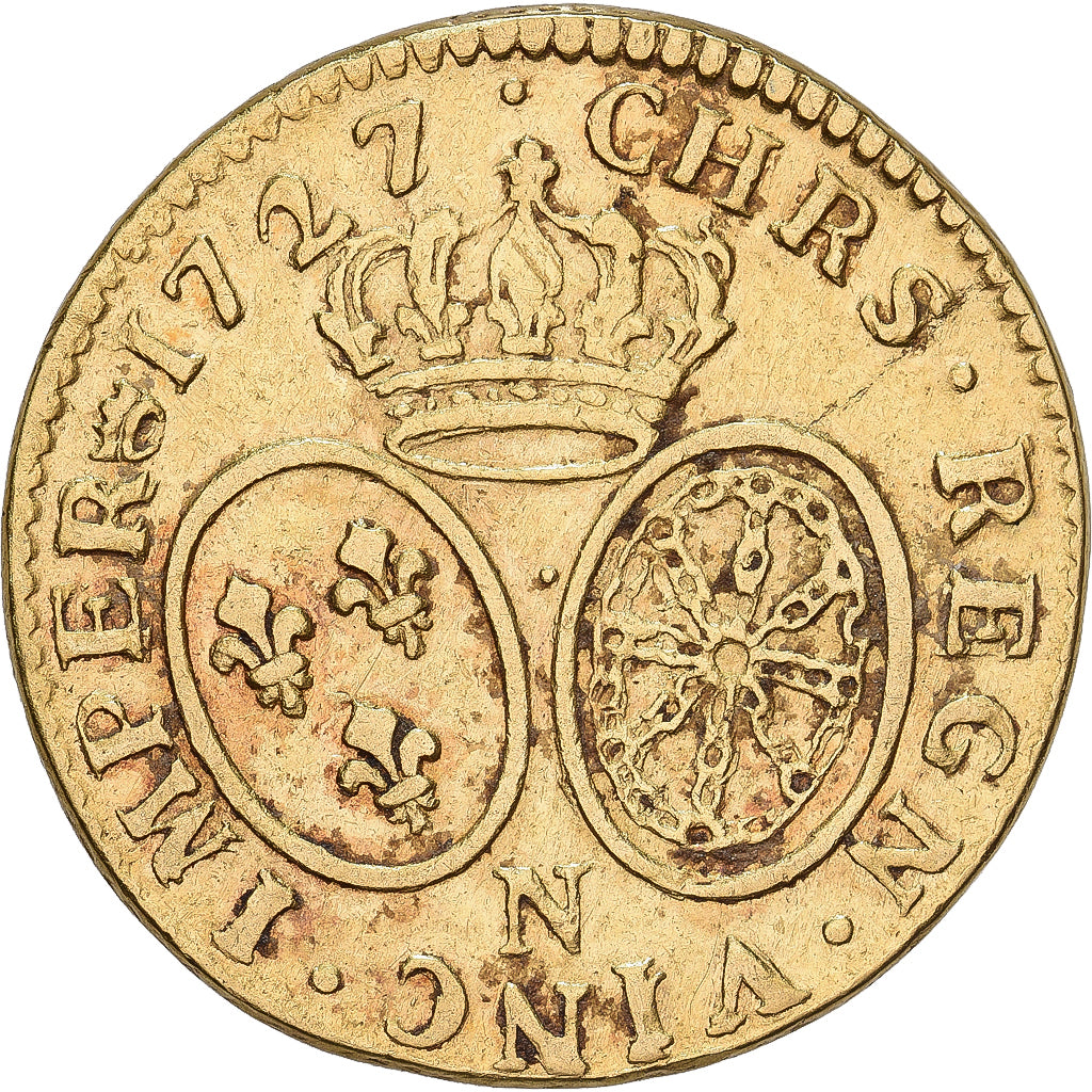 França, Louis XV, Louis d'or aux lunettes, 1727, Montpellier, Dourado