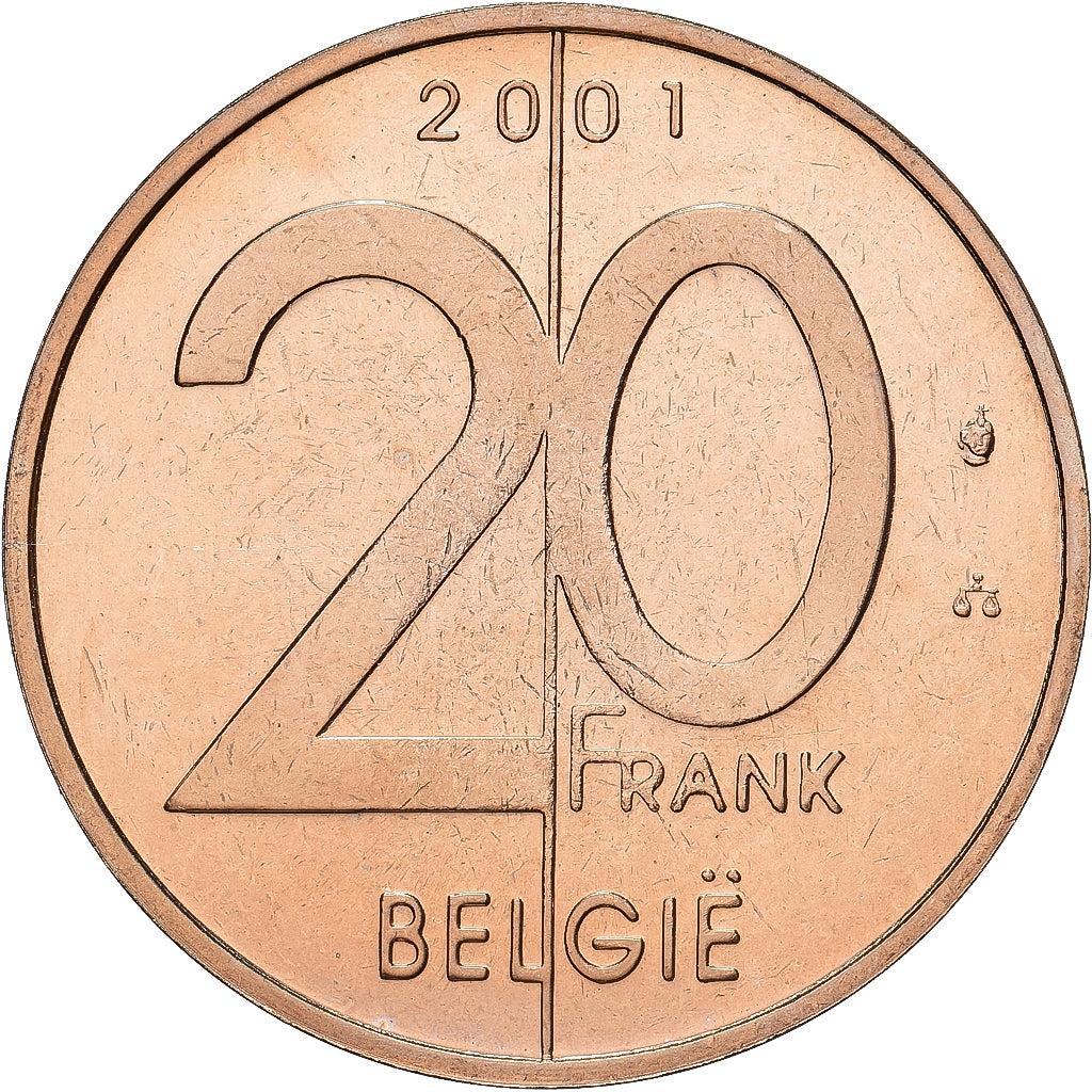 Bélgica, Albert II, 20 Frank, 2001, Brussels, Níquel - latón, FDC, KM:192