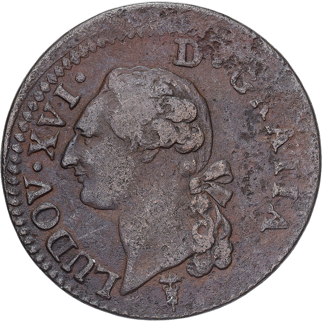 Francia, Louis XVI, Sol, 1789, Bordeaux, Rame, MB, Gadoury:350