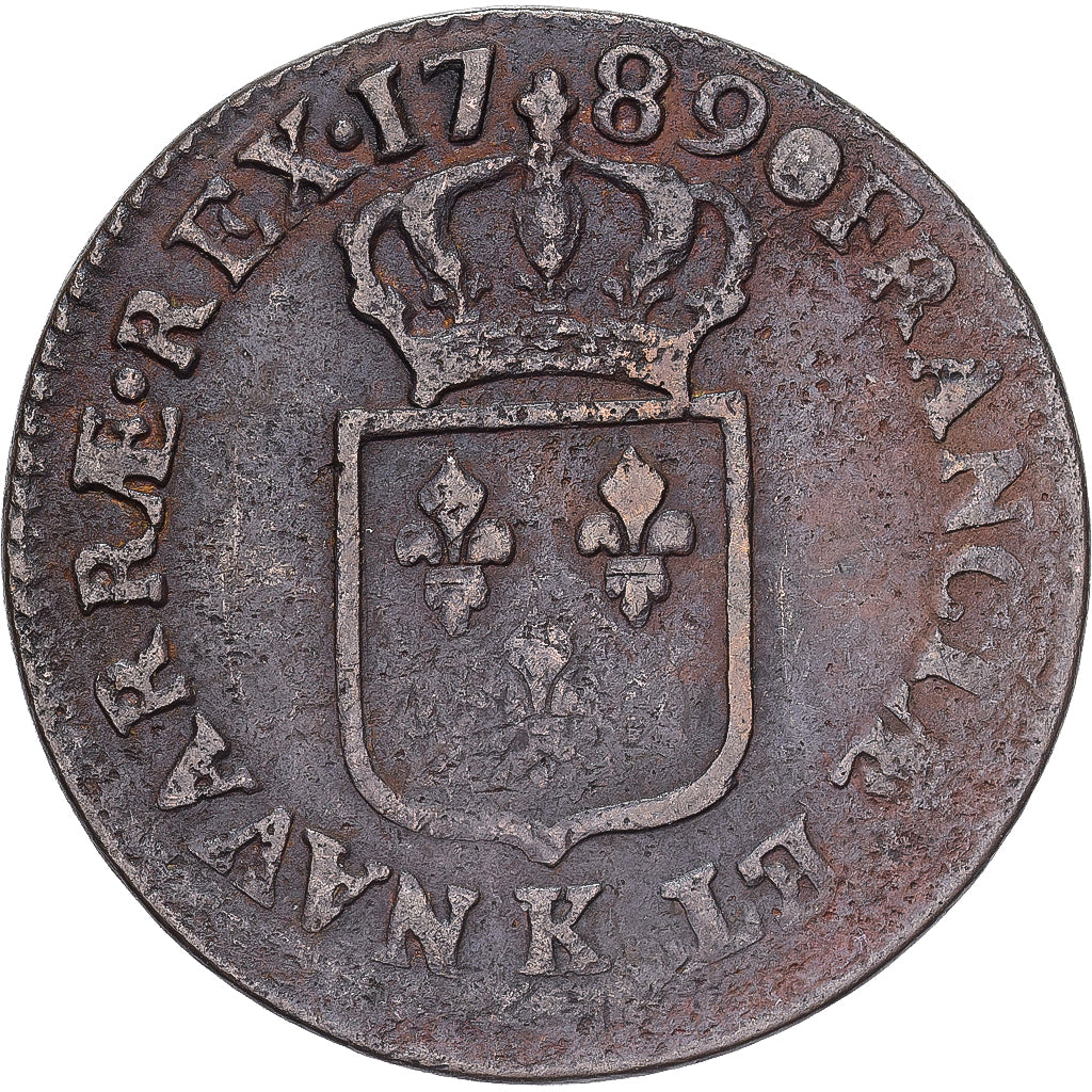 Francia, Louis XVI, Sol, 1789, Bordeaux, Rame, MB, Gadoury:350