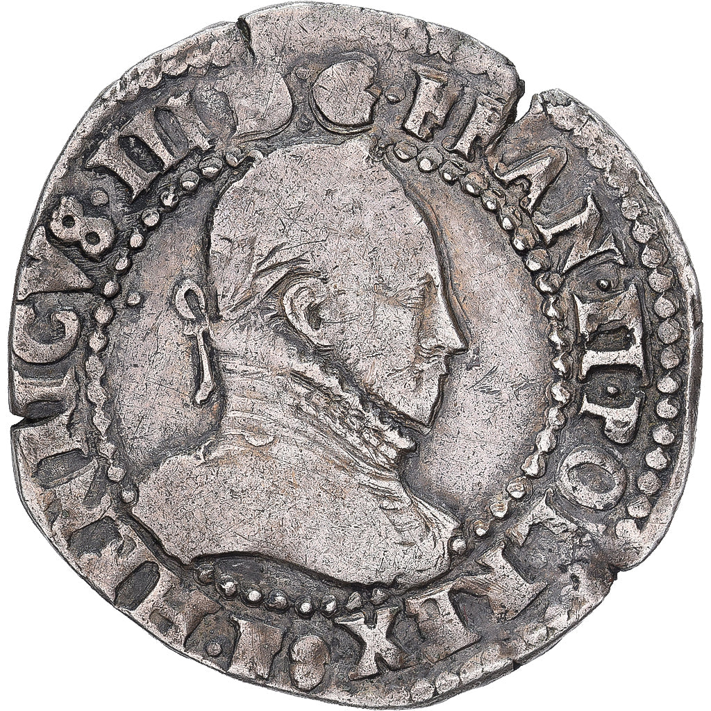 France, Henri III, 1/2 franc au col gaufré, 1587, Angers, Argent, TB
