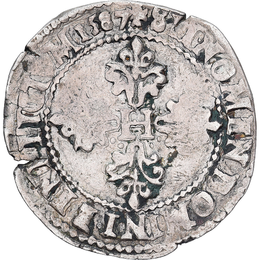 France, Henri III, 1/2 franc au col gaufré, 1587, Angers, Argent, TB