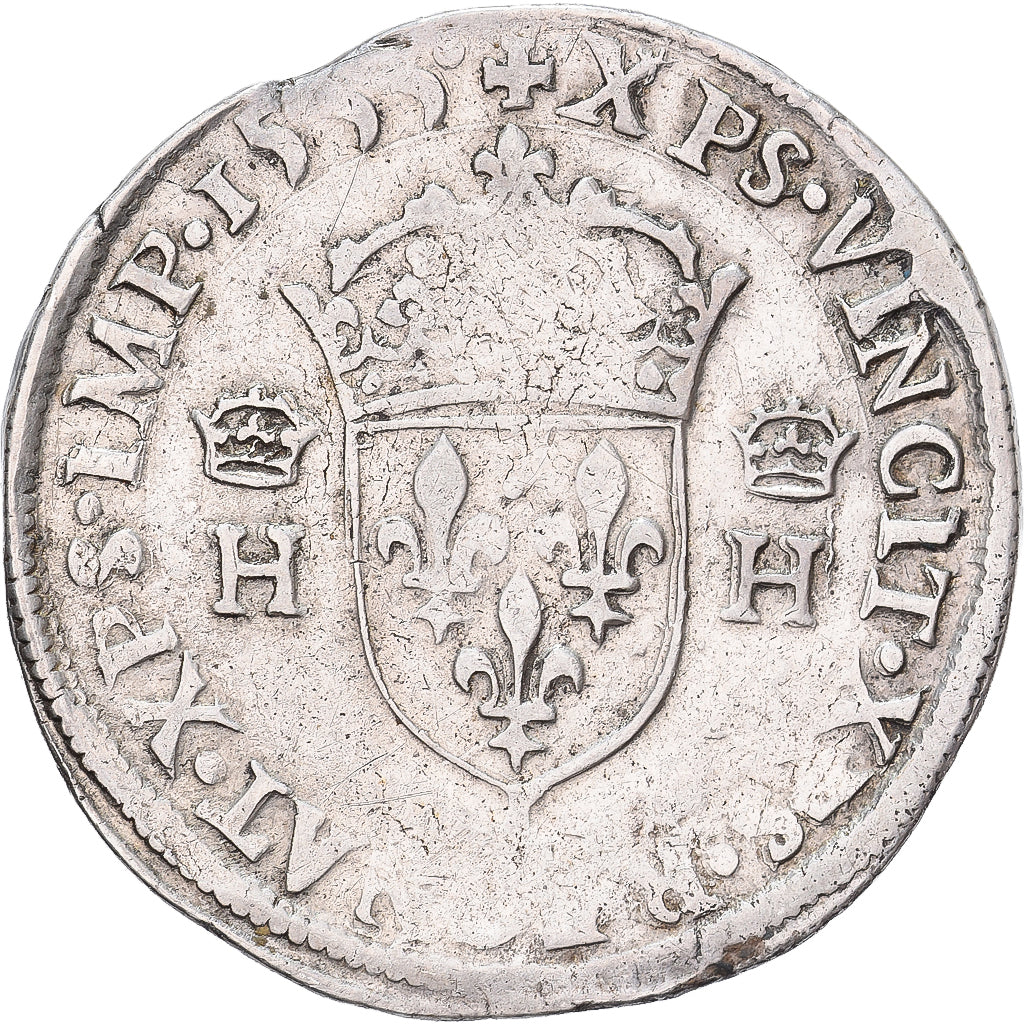 Frankrijk, Henri II, Teston à la tête nue, 1555, Bayonne, Zilver, FR
