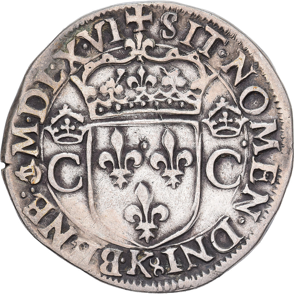 Frankrijk, Charles IX, Teston aux 2 C couronnés, 1566, Bordeaux, Zilver, FR+